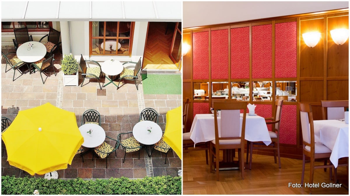 Frühstücksraum und Terrasse im Hotel Gollner in der Grazer Innenstadt